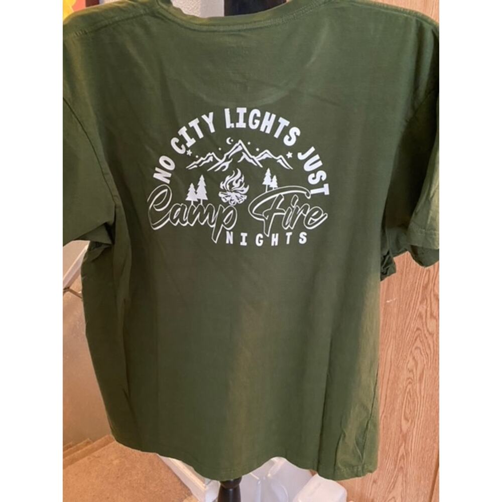 No City Lights Just Camp Fire Nights Olive Green Super Soft T-Shirt Tee Size 3X